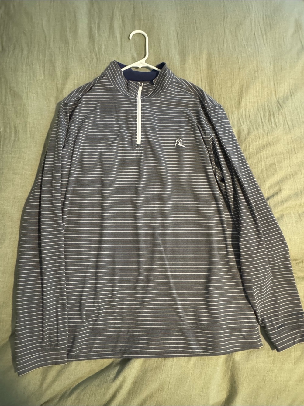 Rhoback Men's Charcaol and White Striped Quarter-Zip Pullover - XL